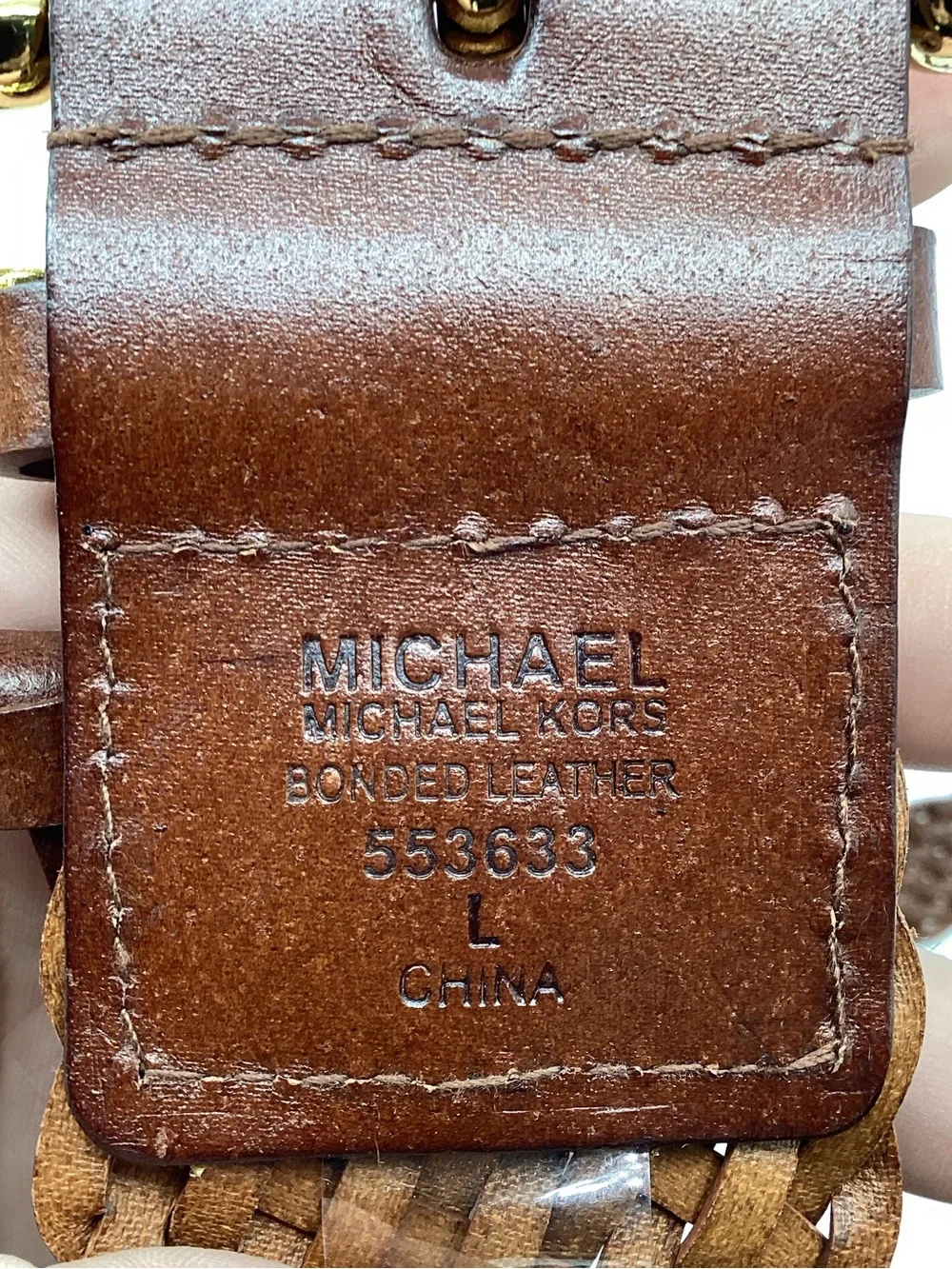 Michael Kors Women's Braided Leather Belt in Brown with Gold Buckle Size Large